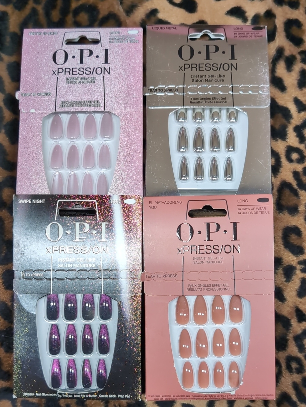 OPI xPRESS/ON Assorted Press-On Nail Set — Pink, Metallic Silver, Purple, Nude